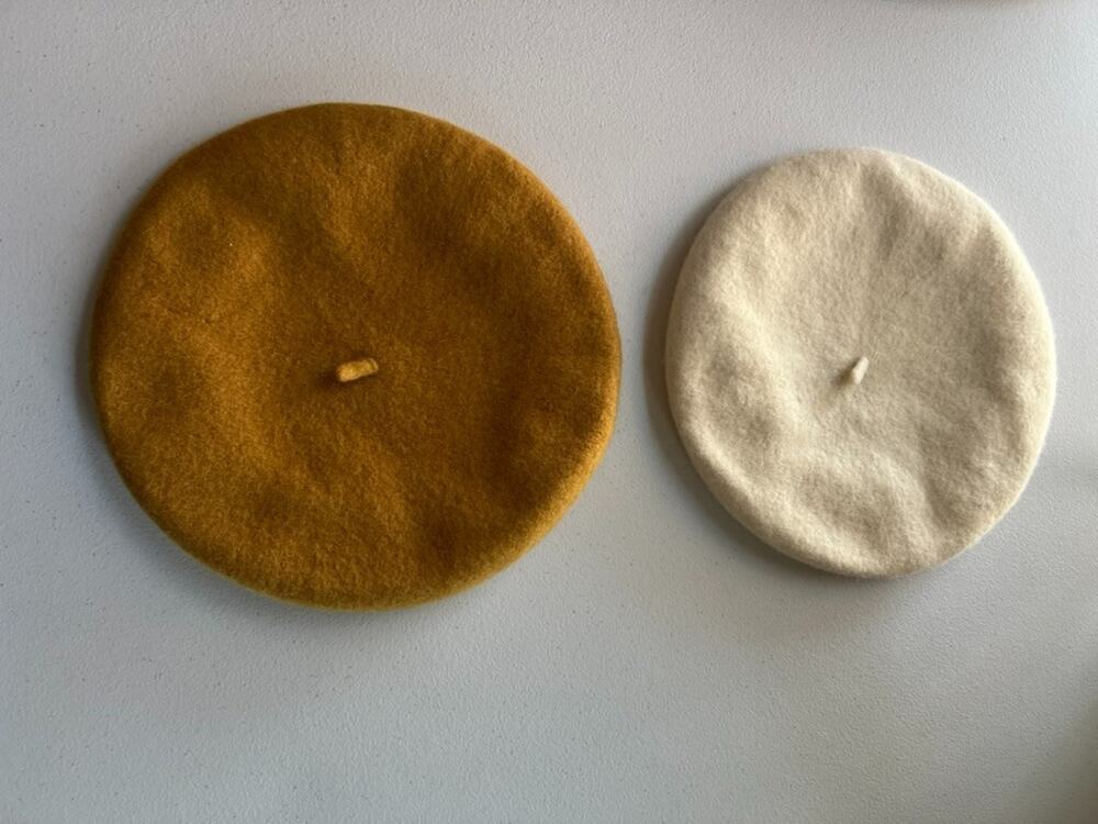 Vintage Berets Olive and Pique 100% Wool Cream Brown